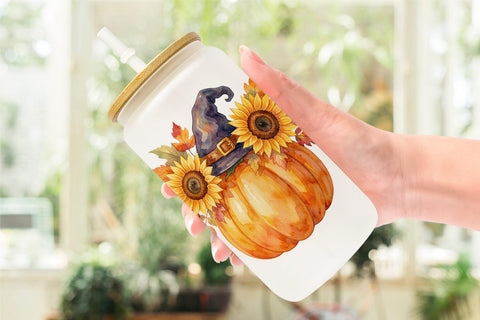 Glass Can Watercolor Enchanted Floral Witch Hat Sublimation artnoy 
