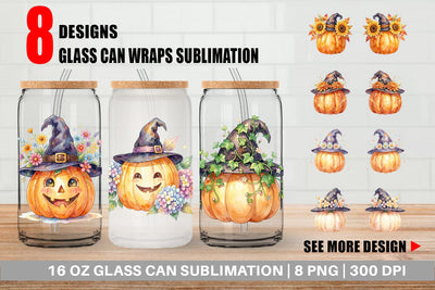 Glass Can Watercolor Enchanted Floral Witch Hat Sublimation artnoy 