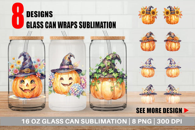 Glass Can Watercolor Enchanted Floral Witch Hat Sublimation artnoy 