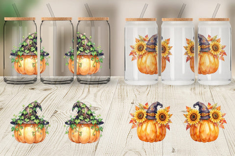 Glass Can Watercolor Enchanted Floral Witch Hat Sublimation artnoy 