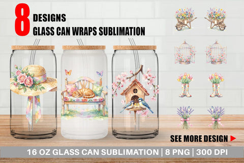 Glass Can Watercolor Enchanted Garden Mom Floral Sublimation artnoy 