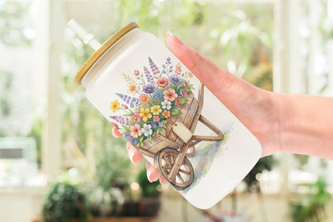 Glass Can Watercolor Enchanted Garden Mom Floral Sublimation artnoy 