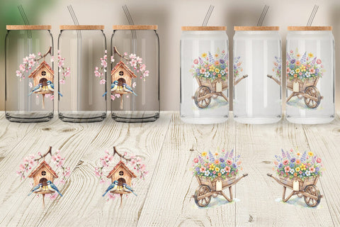 Glass Can Watercolor Enchanted Garden Mom Floral Sublimation artnoy 
