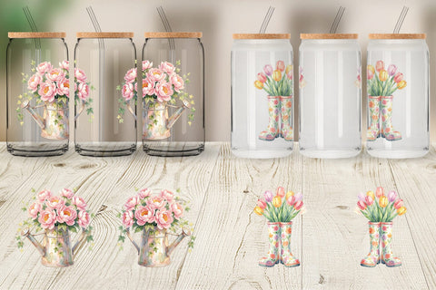 Glass Can Watercolor Enchanted Garden Mom Floral Sublimation artnoy 