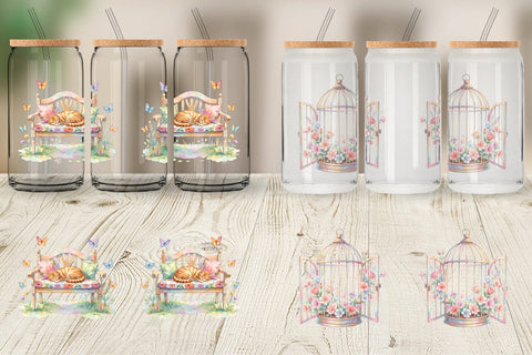 Glass Can Watercolor Enchanted Garden Mom Floral Sublimation artnoy 