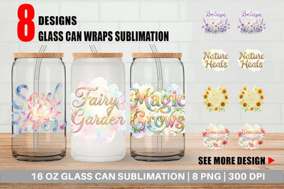 Glass Can Watercolor Enchanted Magic Flower Quote Sublimation artnoy 