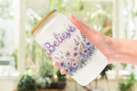 Glass Can Watercolor Enchanted Magic Flower Quote Sublimation artnoy 