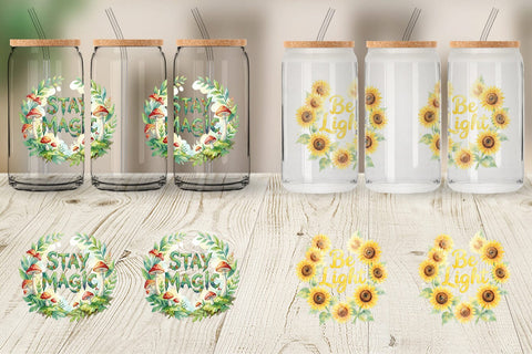 Glass Can Watercolor Enchanted Magic Flower Quote Sublimation artnoy 