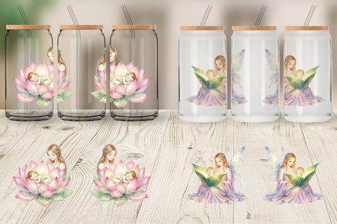 Glass Can Watercolor Fairy Mom And Baby Fantasy Sublimation artnoy 