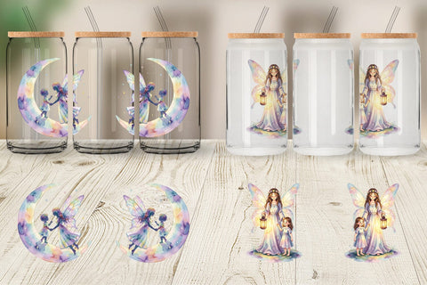 Glass Can Watercolor Fairy Mom And Baby Fantasy Sublimation artnoy 