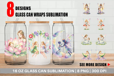 Glass Can Watercolor Fairy Mom And Baby Fantasy Sublimation artnoy 