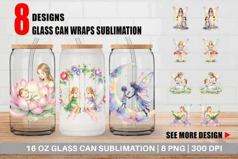 Glass Can Watercolor Fairy Mom And Baby Fantasy Sublimation artnoy 