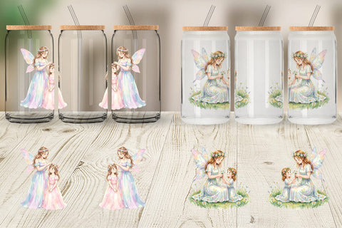 Glass Can Watercolor Fairy Mom And Baby Fantasy Sublimation artnoy 