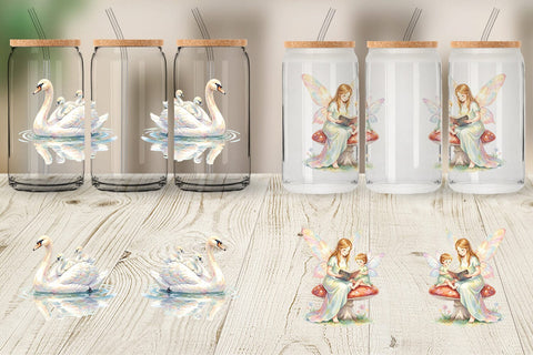 Glass Can Watercolor Fantasy Mom And Baby Creatures Sublimation artnoy 