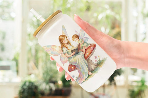 Glass Can Watercolor Fantasy Mom And Baby Creatures Sublimation artnoy 