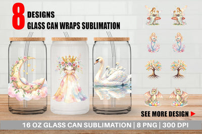 Glass Can Watercolor Fantasy Mom And Baby Creatures Sublimation artnoy 
