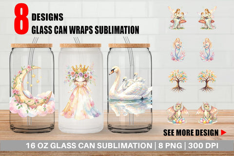 Glass Can Watercolor Fantasy Mom And Baby Creatures Sublimation artnoy 