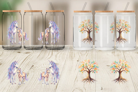 Glass Can Watercolor Fantasy Mom And Baby Creatures Sublimation artnoy 