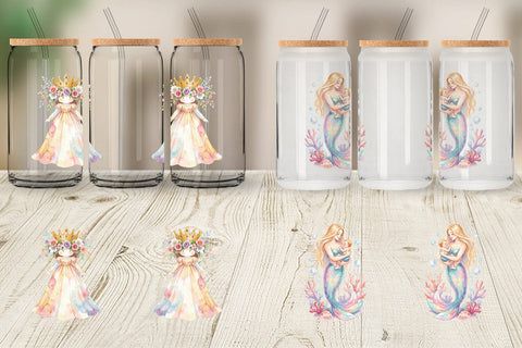 Glass Can Watercolor Fantasy Mom And Baby Creatures Sublimation artnoy 