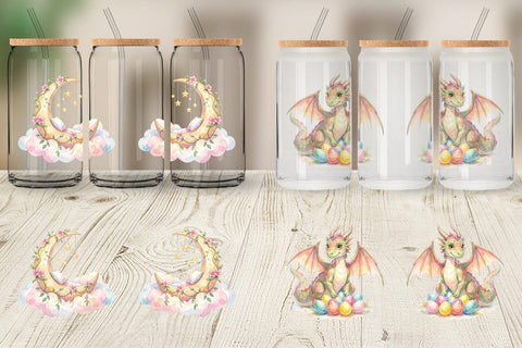 Glass Can Watercolor Fantasy Mom And Baby Creatures Sublimation artnoy 