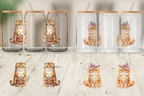 Glass Can Watercolor Fashionable Cat Mom Portraits Sublimation artnoy 