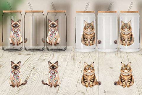 Glass Can Watercolor Fashionable Cat Mom Portraits Sublimation artnoy 