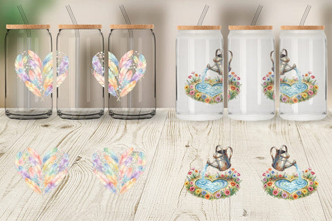 Glass Can Watercolor Floral Easter Heart Wreath Sublimation artnoy 