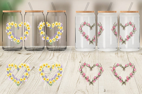 Glass Can Watercolor Floral Easter Heart Wreath Sublimation artnoy 