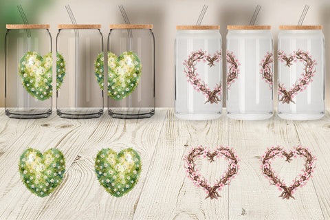 Glass Can Watercolor Floral Easter Heart Wreath Sublimation artnoy 