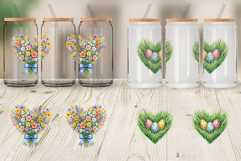 Glass Can Watercolor Floral Easter Heart Wreath Sublimation artnoy 