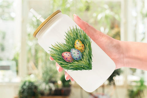 Glass Can Watercolor Floral Easter Heart Wreath Sublimation artnoy 