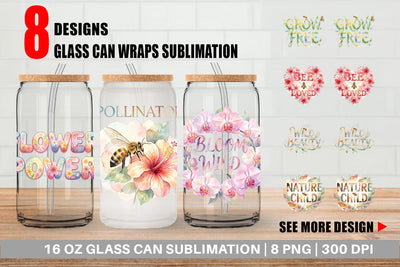 Glass Can Watercolor Floral Meadow Bee Quotes Sublimation artnoy 