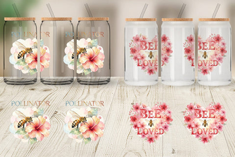 Glass Can Watercolor Floral Meadow Bee Quotes Sublimation artnoy 
