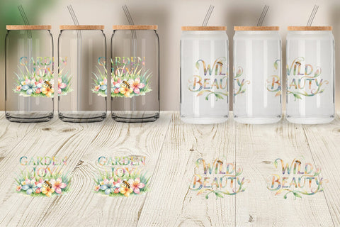 Glass Can Watercolor Floral Meadow Bee Quotes Sublimation artnoy 