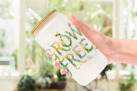Glass Can Watercolor Floral Meadow Bee Quotes Sublimation artnoy 
