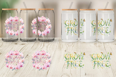 Glass Can Watercolor Floral Meadow Bee Quotes Sublimation artnoy 
