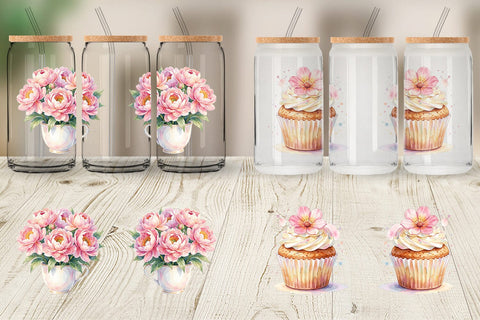 Glass Can Watercolor Floral Mother Day Tea Sublimation artnoy 