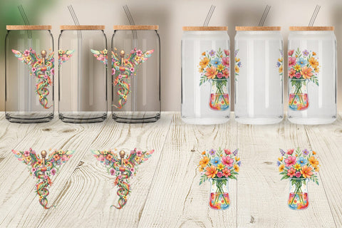 Glass Can Watercolor Floral Retro Medical Anatomy Sublimation artnoy 