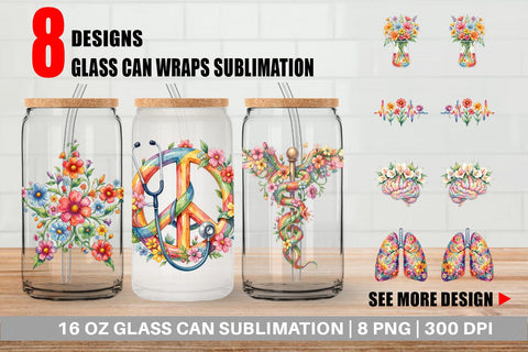 Glass Can Watercolor Floral Retro Medical Anatomy Sublimation artnoy 