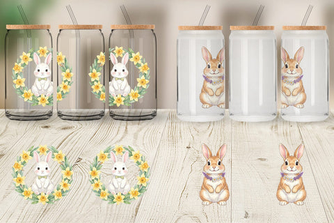 Glass Can Watercolor Floral Spring Easter Bunny Sublimation artnoy 