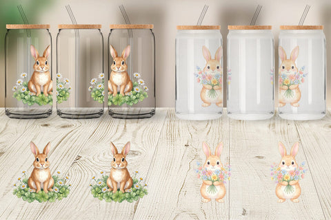 Glass Can Watercolor Floral Spring Easter Bunny Sublimation artnoy 