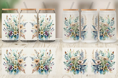 Glass Can Watercolor Floral Sublimation artnoy 
