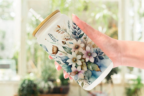 Glass Can Watercolor Floral Sublimation artnoy 