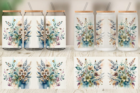 Glass Can Watercolor Floral Sublimation artnoy 