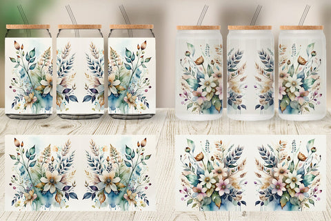 Glass Can Watercolor Floral Sublimation artnoy 