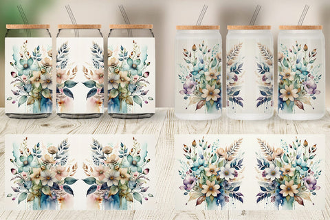 Glass Can Watercolor Floral Sublimation artnoy 