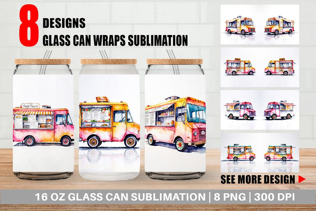 Glass Can Watercolor Food Truck Sublimation artnoy 