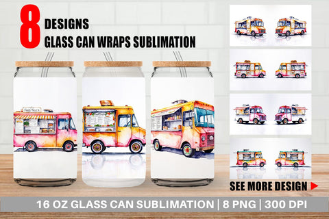 Glass Can Watercolor Food Truck Sublimation artnoy 