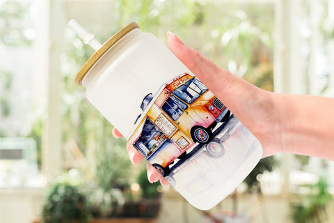 Glass Can Watercolor Food Truck Sublimation artnoy 