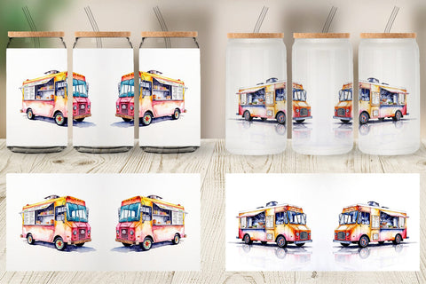 Glass Can Watercolor Food Truck Sublimation artnoy 